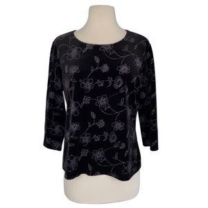Vintage 90s Velvet Floral Sparkly 3/4 Sleeve Top Petite Large